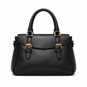 ilianabco Black Faux Leather Double Buckle Satchel Handbag